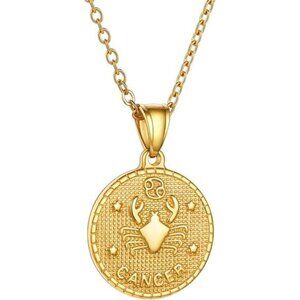 Gold ZodiacNecklace for Women Men,Constellation Coin Horoscope Astrology Pendant